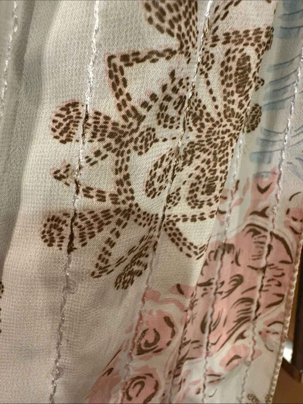 Floral Cream Scarf With Sequins